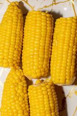 Closeup view of a boiled corn on the cob	