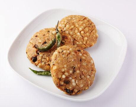 Indian popular festival food "Sabudana Vada". Made of sago and potatoes.