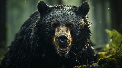 Black Bear in Focus: Captivating Photograph of a Majestic Creature - obrazy, fototapety, plakaty