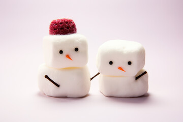 Two Marshmallow Snowmen on Background