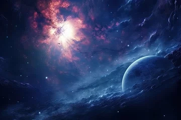 Fototapeten Deep space background with planets and stars. Elements of this image furnished by NASA, Planets and galaxy, science fiction wallpaper. Beauty of deep space, AI Generated © Iftikhar alam