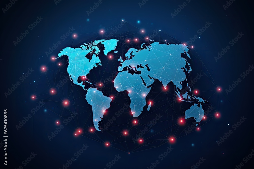 Poster global network connection concept. polygonal world map. vector illustration, polygon world map with 