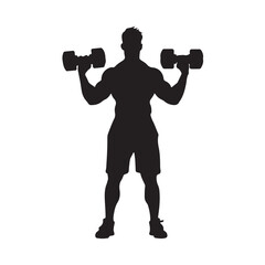 black silhouette of Fitness trainer with dumbbells