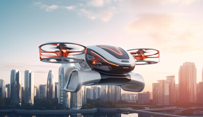 A futuristic flying car or drone as the means of transport of the future. Generative Ai