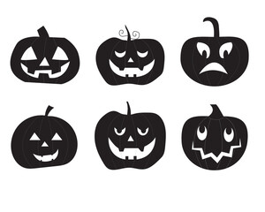 Halloween pumpkin icons set. Vintage funny pumpkins isolated on white background. Big set of silhouettes of Halloween on a white background. Vector illustration