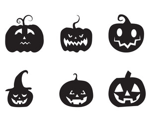 Halloween pumpkin icons set. Vintage funny pumpkins isolated on white background. Big set of silhouettes of Halloween on a white background. Vector illustration