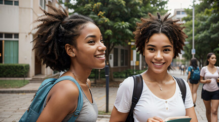 Vibrant Afro-Brazilian Student on a Bustling Campus: Elegance, Determination, and Curiosity"