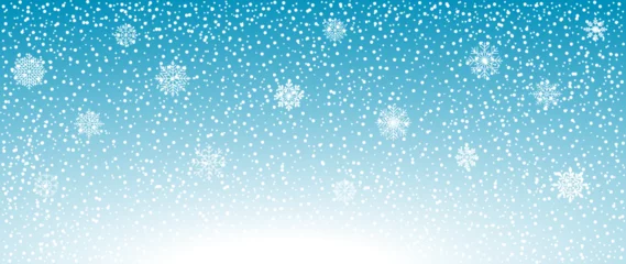 Poster Blue sky background, snowflakes. Vector illustration for cover, banner, poster, web and packaging. © Nadiia Kushnyrenko