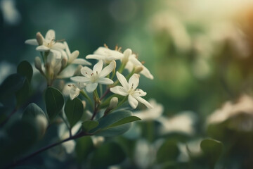 Beautiful white flowers in the garden in the sunlight. Selective focus.