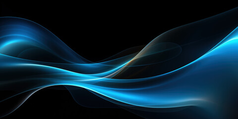 Abstract blue swirl wave on black background. Flow liquid lines design element, generative ai