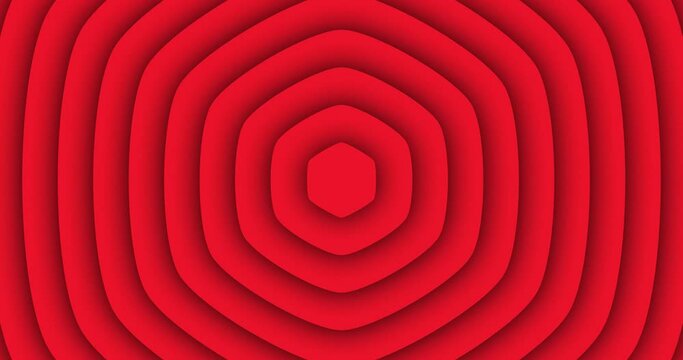 red color Hexagon slowly growing from center. Seamless loop symmetrical animation. Abstract curved Hexagon polygon shape motion graphics background.