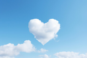 Naklejka na ściany i meble Heart-shaped cloud in a clear blue sky, minimalist composition