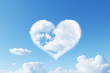 Naklejka na ściany i meble Heart-shaped cloud in a clear blue sky, minimalist composition