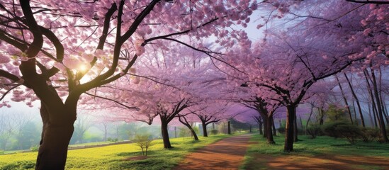 In Japan the beautiful spring landscape is adorned with vibrant cherry blossoms and peach trees...