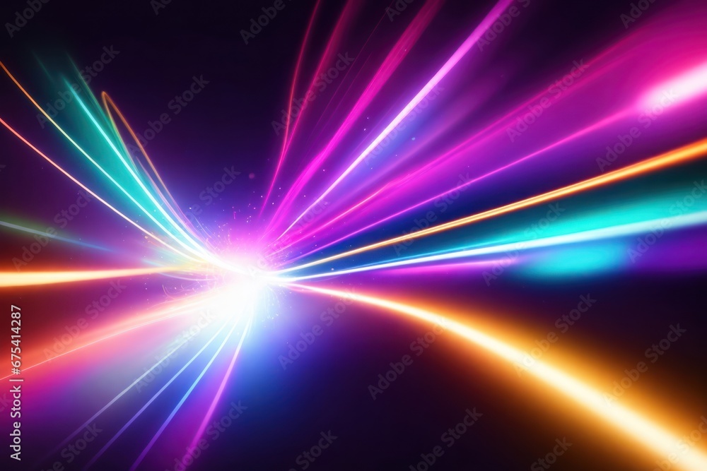 Poster colorful glowing 3d render motion line of speed. ai generative