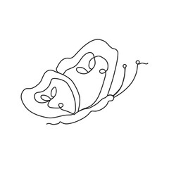 Continuous one line drawing of butterfly. Hand drawn silhouette of insect. Linear style. Vector illustration, png on transparent background	