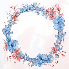 Obraz premium Blue and orange watercolor frame with a floral design