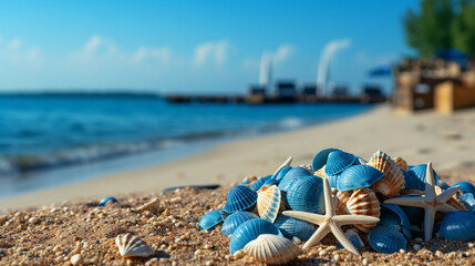 Fototapeta na wymiar chairs and umbrella on the beach HD 8K wallpaper Stock Photographic Image