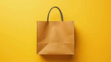 Brown paper bag on yellow background with copy space brown shopping bag, Generative AI