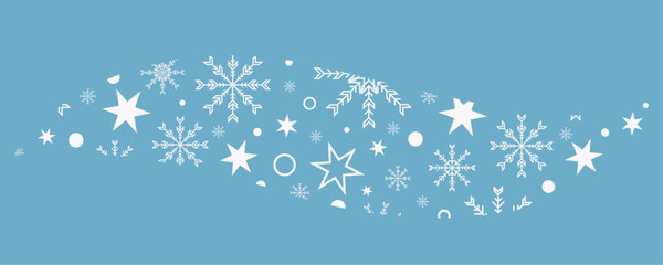 Curl of snowflakes. Snowflakes in vector. Blizzard of snowflakes and stars.