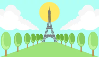 Fotobehang Eiffel Tower, landmark, Paris, France Colorful flat cartoon Eiffel Tower ,vector illustration. © danai
