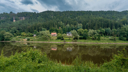View of the Elbe River in Hřensko, Czech Switzerland