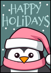 Merry Christmas Penguin Posters: Vector Winter Animals Cards