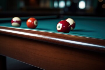 Pool table close up, Pool table with balls, billiards, Generative AI