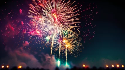 Foto op Plexiglas Vários fogos de artifício coloridos no céu noturno.  © Angela