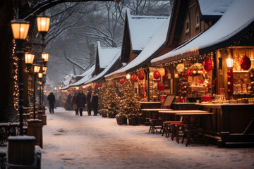 Naklejka premium romantic christmas market in Bavaria, germany, with shops for gift and decoration