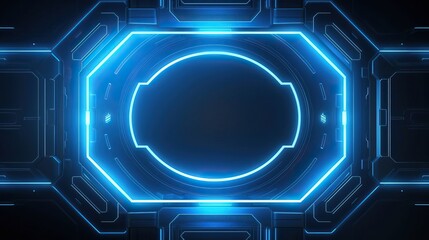 Abstract futuristic background of blue neon glowing technology sci fi frame.