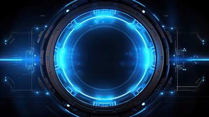Abstract futuristic background of blue neon glowing technology sci fi frame.