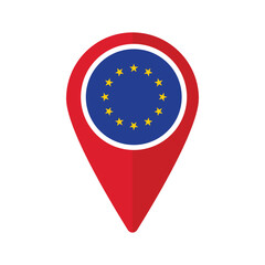 European Union flag on map marker icon isolated