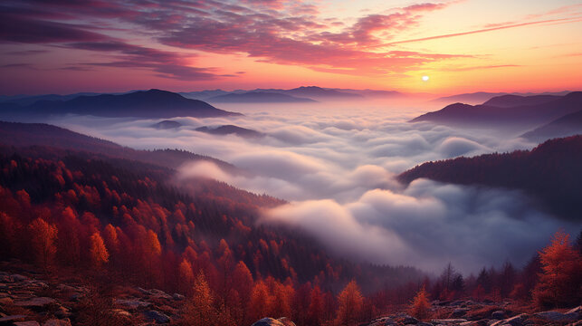 sunrise in the mountains HD 8K wallpaper Stock Photographic Image