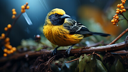 Naklejka premium bird on a branch HD 8K wallpaper Stock Photographic Image