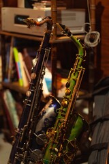 Fototapeta premium Closeup shot of two saxophones.