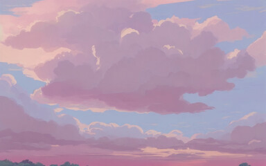 Pink fluffy clouds in the blue sky. Abstract background with epic fantasy colorful clouds