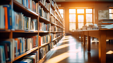 books on the bookshelf in library, education and knowledge concept
