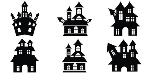 Haunted House silhouette collection. Set of scary house for Halloween. Halloween Haunted house silhouette