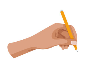 Writing tool in hand. Hand holding pen, pencil, marker and highlighter. Pen, pencil, stylus, felt-tip pen in arm