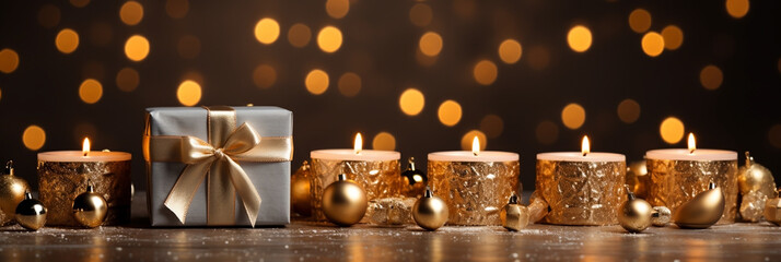 Wide horizontal Christmas banner with candles 