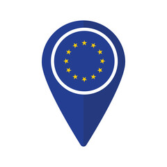 European Union flag on map marker icon isolated © Supatra