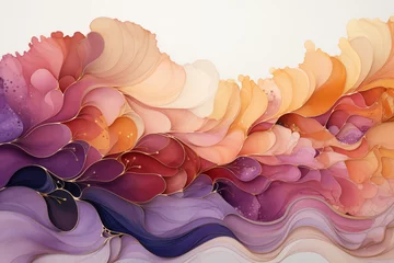 Poster Abstract floral muted mauve, pink, purple, yellow background. Flowing wavy special effect rose petals waves fantasy backdrop. Magic modern art, feminine waves design for copy space banner © Vita