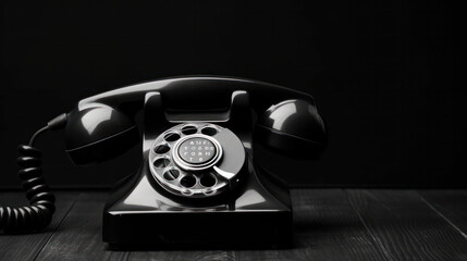 an old telephon with rotary dial on black background