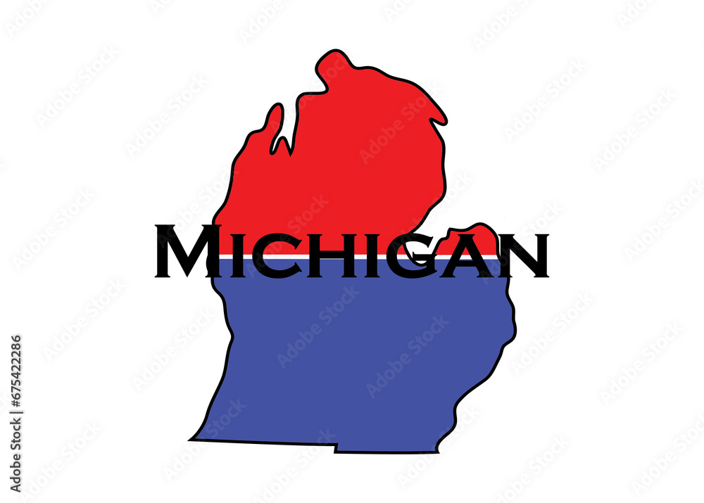 Wall mural politically split state of michigan with half red and blue.