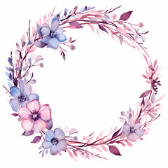 watercolor circle frame lilac purple and blossoms
