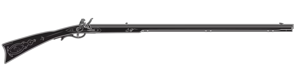 Poster Illustration of Traditional American flintlock long rifle Frontier. Black. Right side. © Dariusz