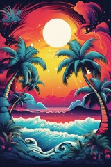 Vibrant party poster, island vibes and tropical core love. - obrazy, fototapety, plakaty