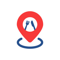 restaurant guide icon like red pin with knife and fork