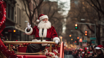 Holiday parade featuring Santa Claus. ai generative - obrazy, fototapety, plakaty